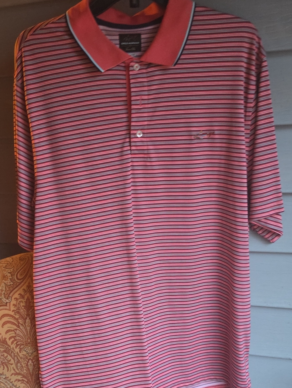 Greg Norman Men's Coral Pink Striped Performance Polo